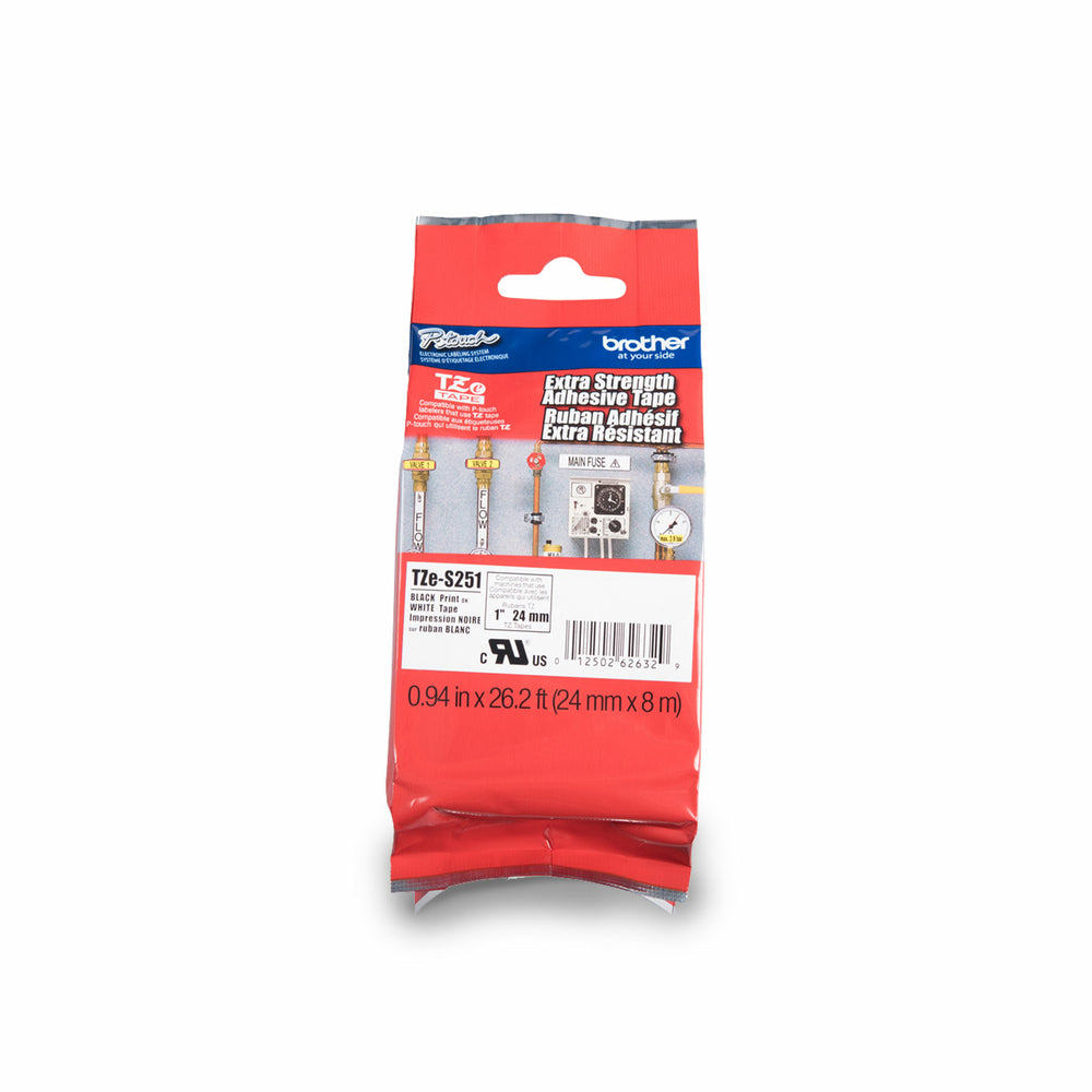 Ruban adhésif extra fort Brother P-Touch – 24 mm – Noir sur blanc