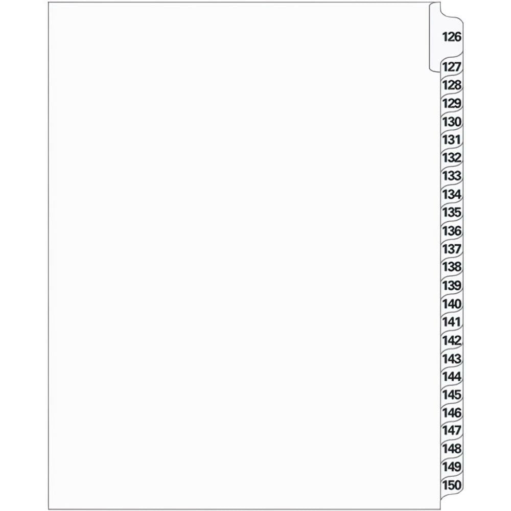 Supreme Litigation Tabs 25th Cut Numeric Set 11" White #126-150