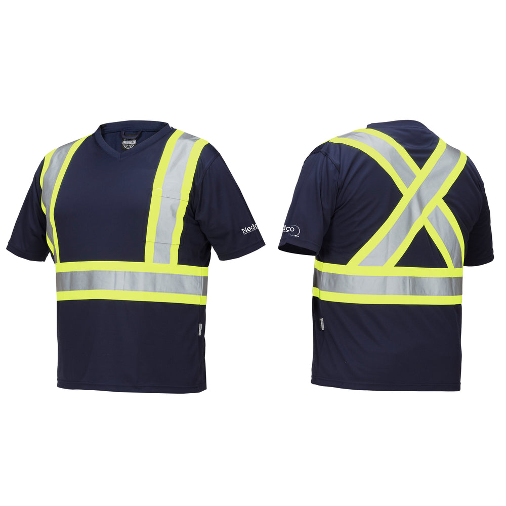 T-shirt bleu col V, taille S, Nedco