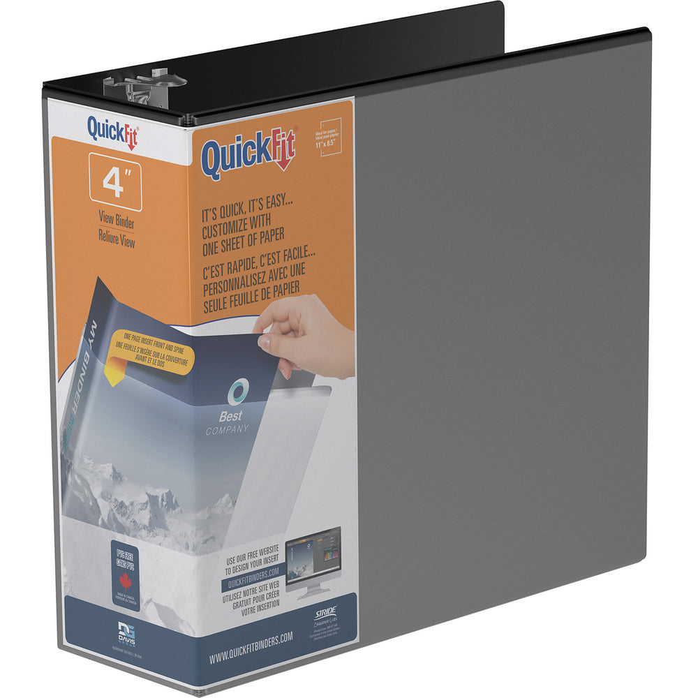 Classeur à anneaux en D Davis Group QuickFit - 4 po - Noir