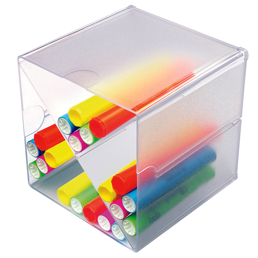 Deflecto Stackable Cube Organizer with X divider - 4 Compartments - Clear (350201)