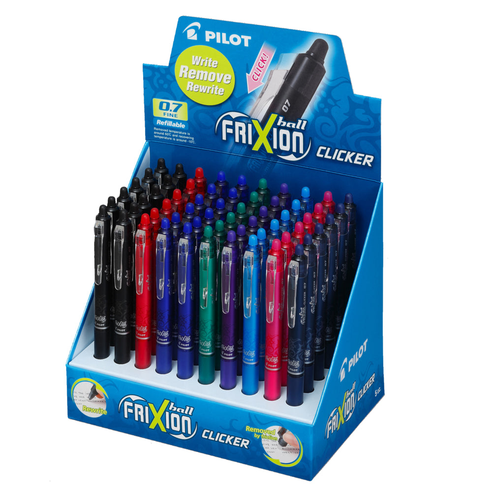 Pilot Frixion Ball Clicker Retractable Erasable Gel Pens - Fine 0.7 mm - Assorted Colours - 60 Pack