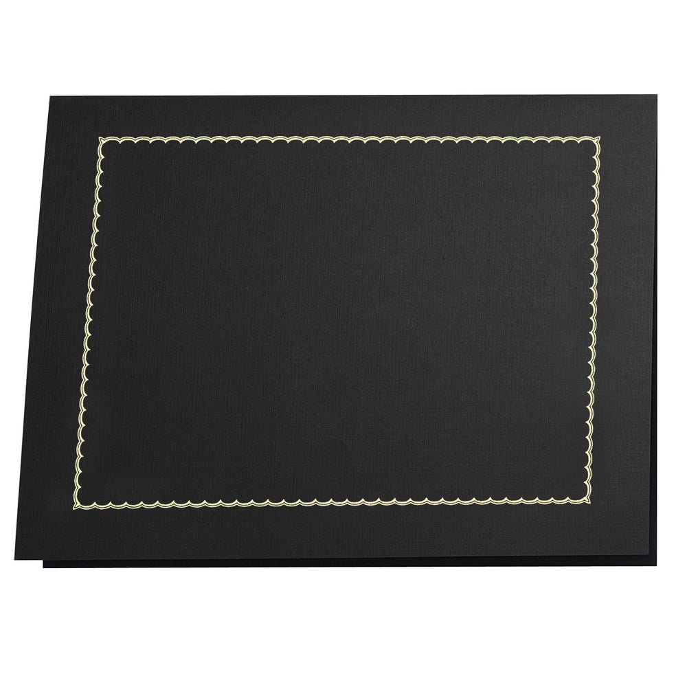Porte-certificats classiques St. James, lin noir, feuille d'or, lot de 5