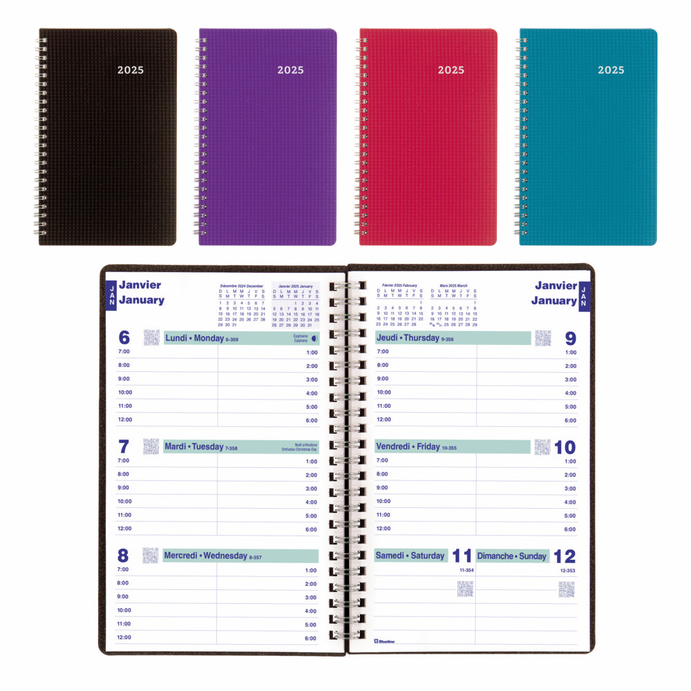 Agenda hebdomadaire Blueline 2025 DuraFlex - 8" x 5" - Couleurs assorties - Bilingue