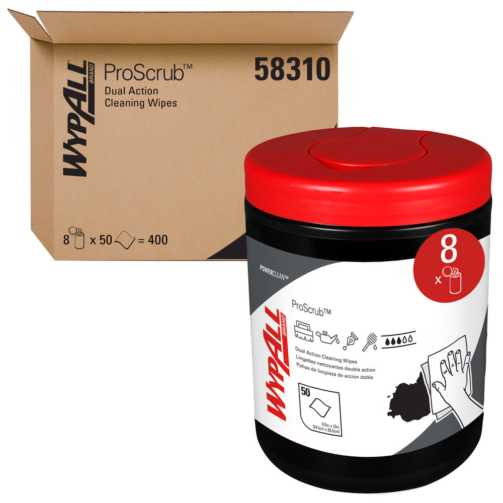 Lingettes pré-saturées WypAll Power Clean ProScrub - Nettoyage double action - 50 feuilles/boîte