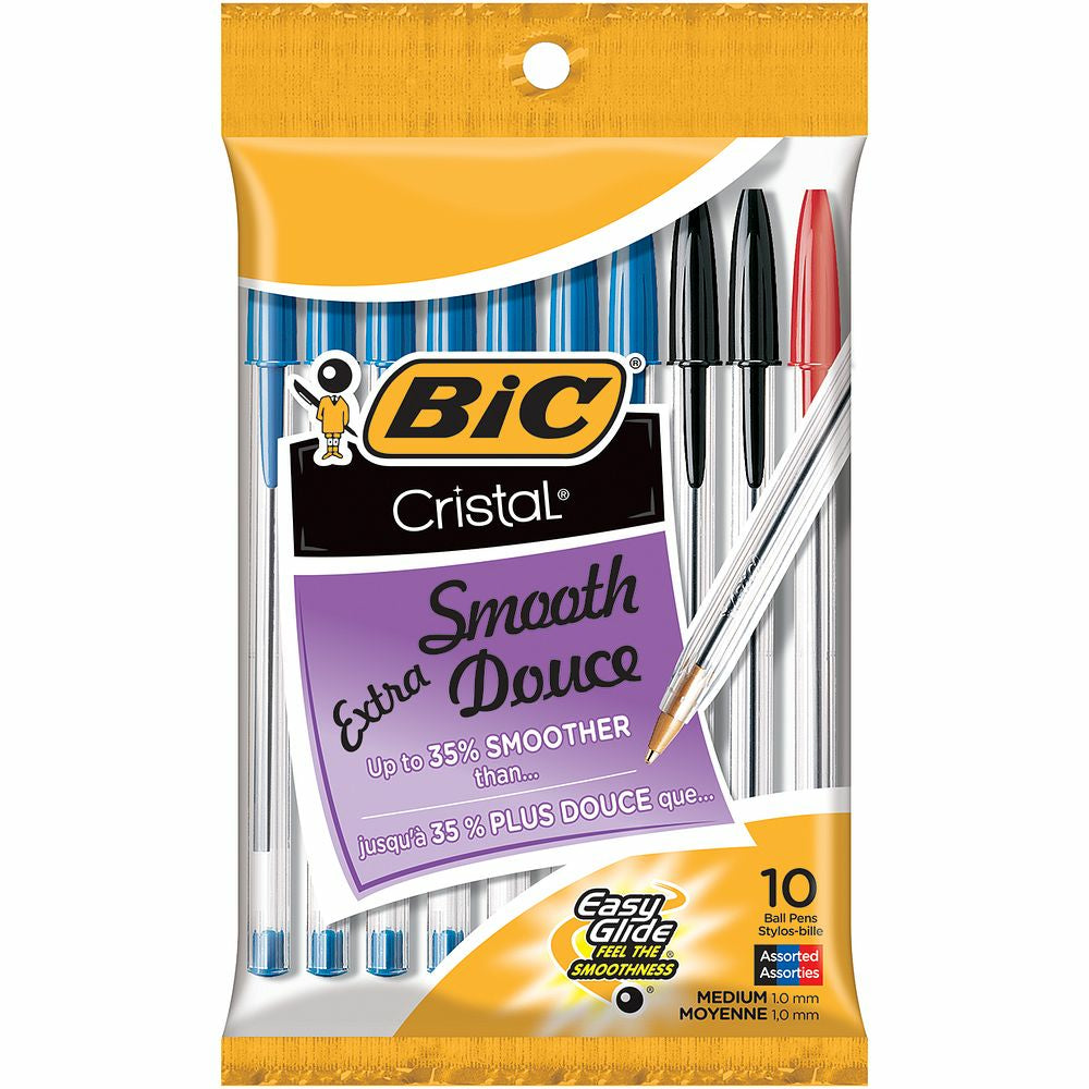 BIC Cristal Orginal Ballpoint Pen - Medium Point (1.0mm) - Assorted Colours - 10 Pack