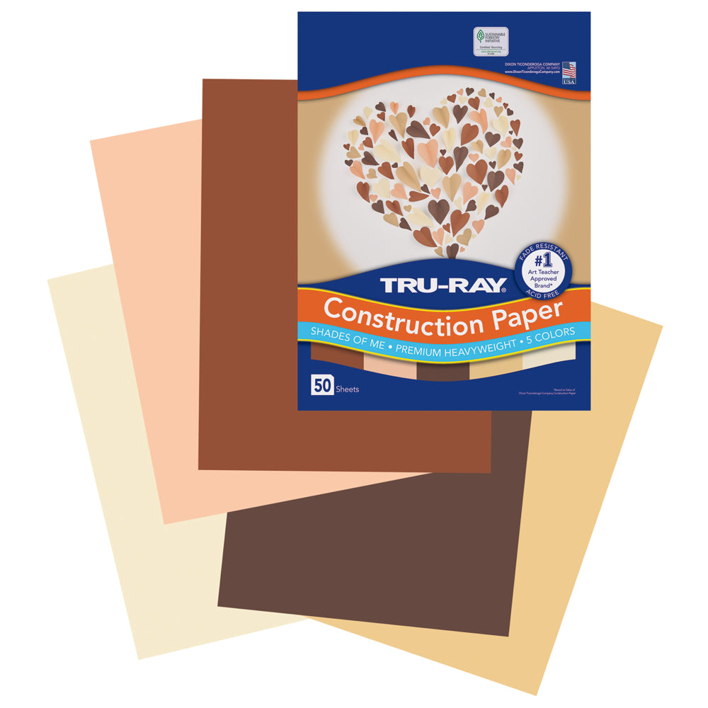 Dixon Tru-Ray Shades of Me Construction Paper - 9" x 12" - 5 Assorted Skin Tone Colors - 50 Sheets