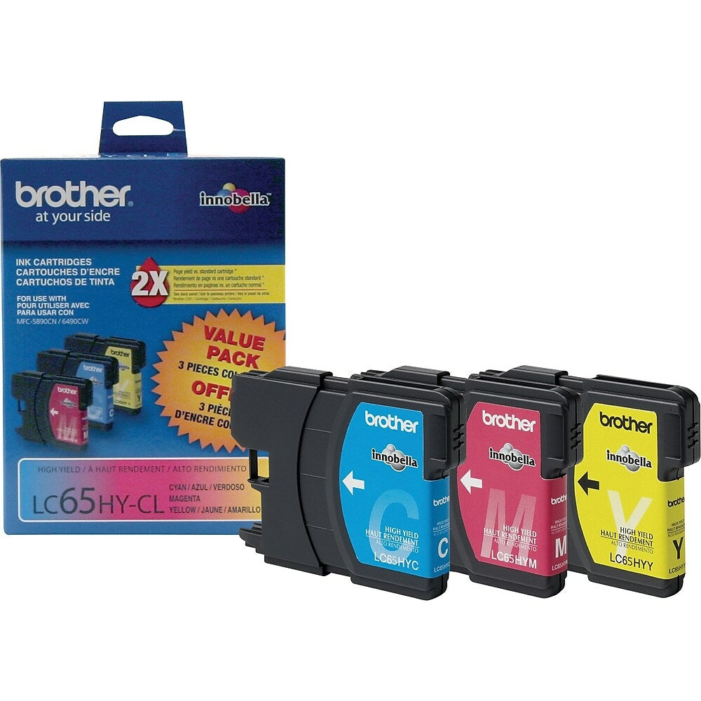 Brother LC65 Colour Ink Cartridges, High Yield, Combo Pack (LC653PKS)