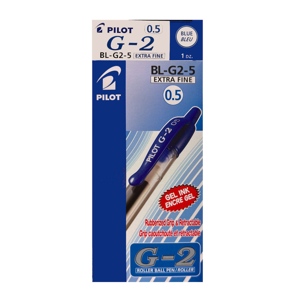 Pilot G-2 Retractable Gel Ink Pen - Ultra-fine Point - 0.5 mm - Blue - 12 Pack