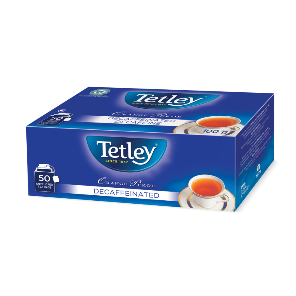 Sachets de thé décaféiné Tetley Orange Pekoe enrobés - Paquet de 50