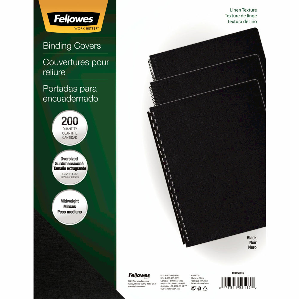 Couvertures de présentation Fellowes Expressions Linen - Grandes tailles - Noires - Paquet de 200