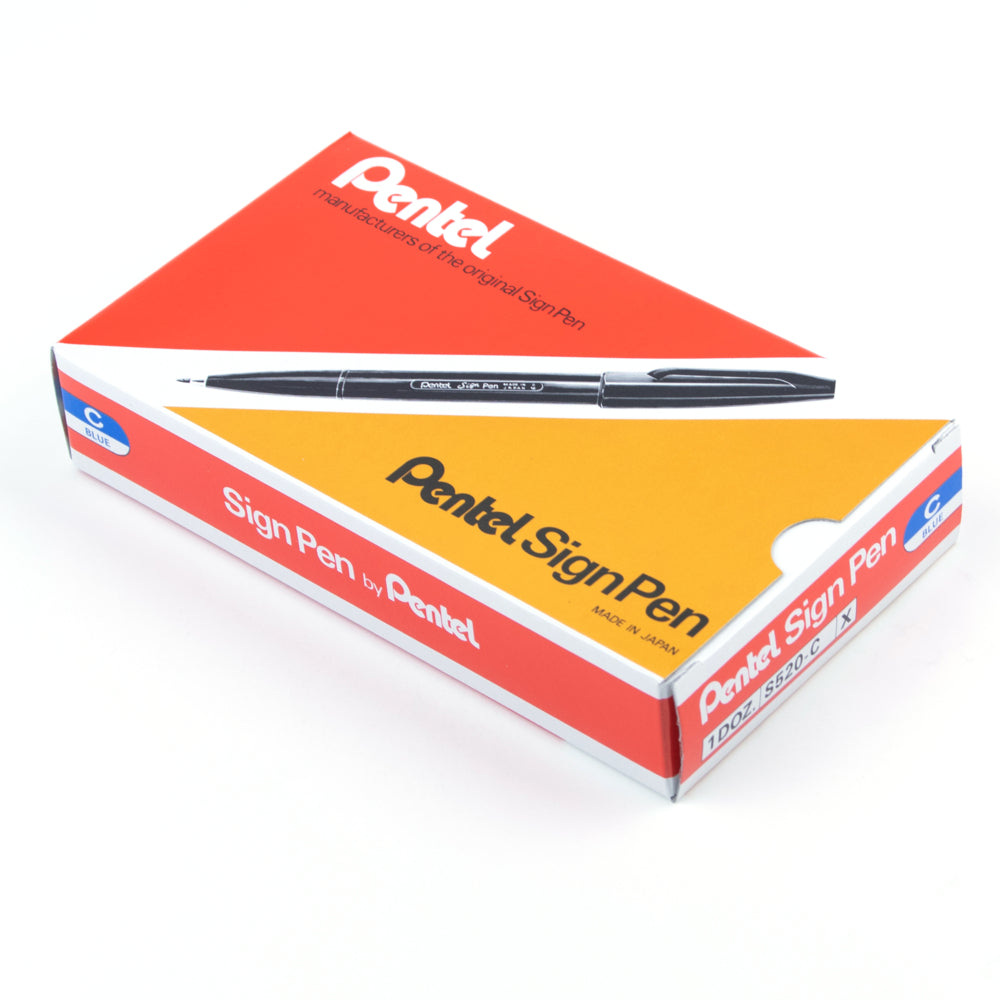 Pentel Sign Pen - Fibre Tip - 2.0mm - Blue - 12 Pack