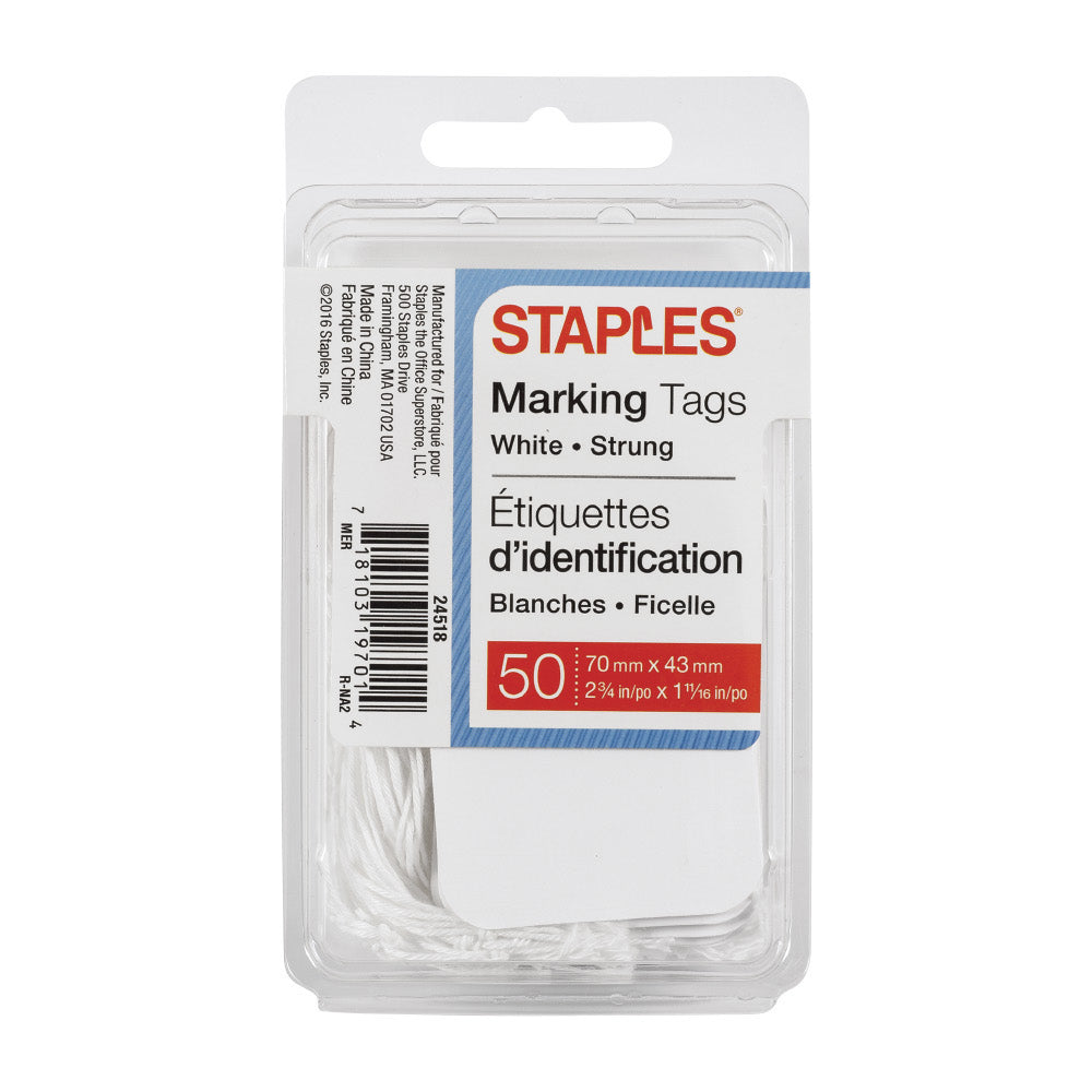 Staples Retail Marking and Pricing Tags with String - 2-3/4" x1-11/16" - White - 50 Pack