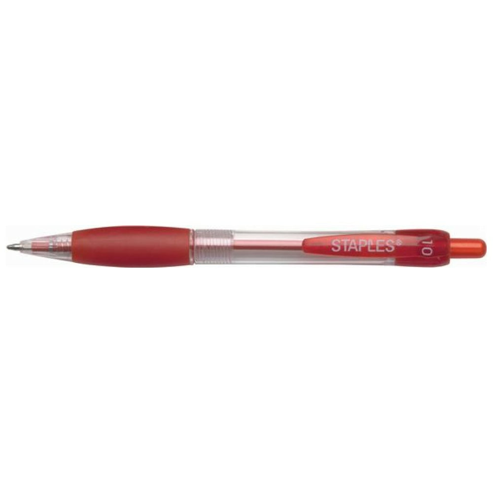 Staples Retractable Ballpoint Pen - Medium Point - 1.0mm - Red Ink