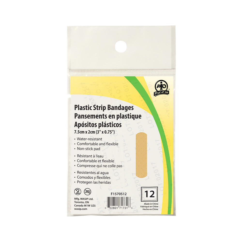 Pansement en plastique Wasip - 7,5 cm x 2 cm - Paquet de 12