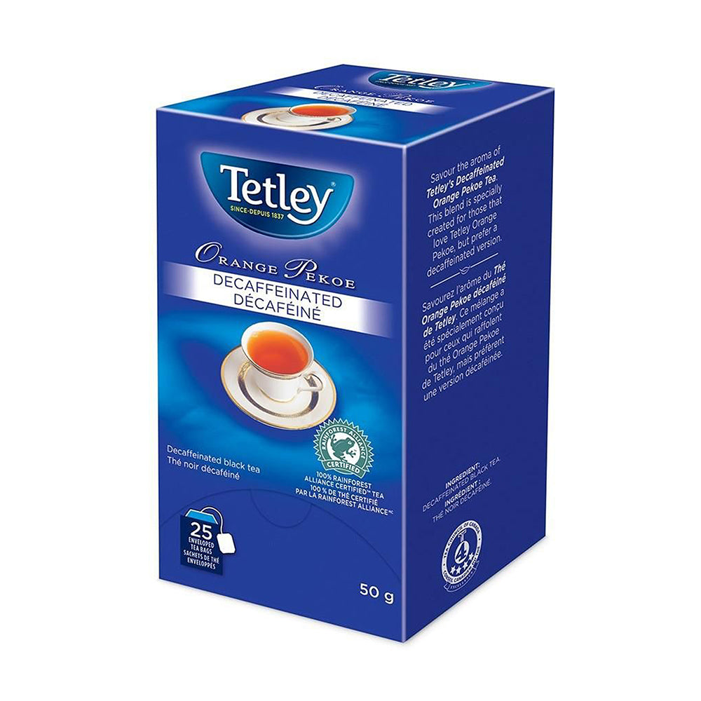 Thé décaféiné Tetley Orange Pekoe - Sachet de thé enveloppé - Paquet de 25