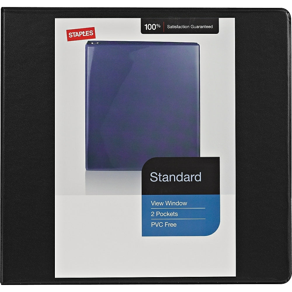 Staples Standard View Binder with D-Rings - 1" - Black