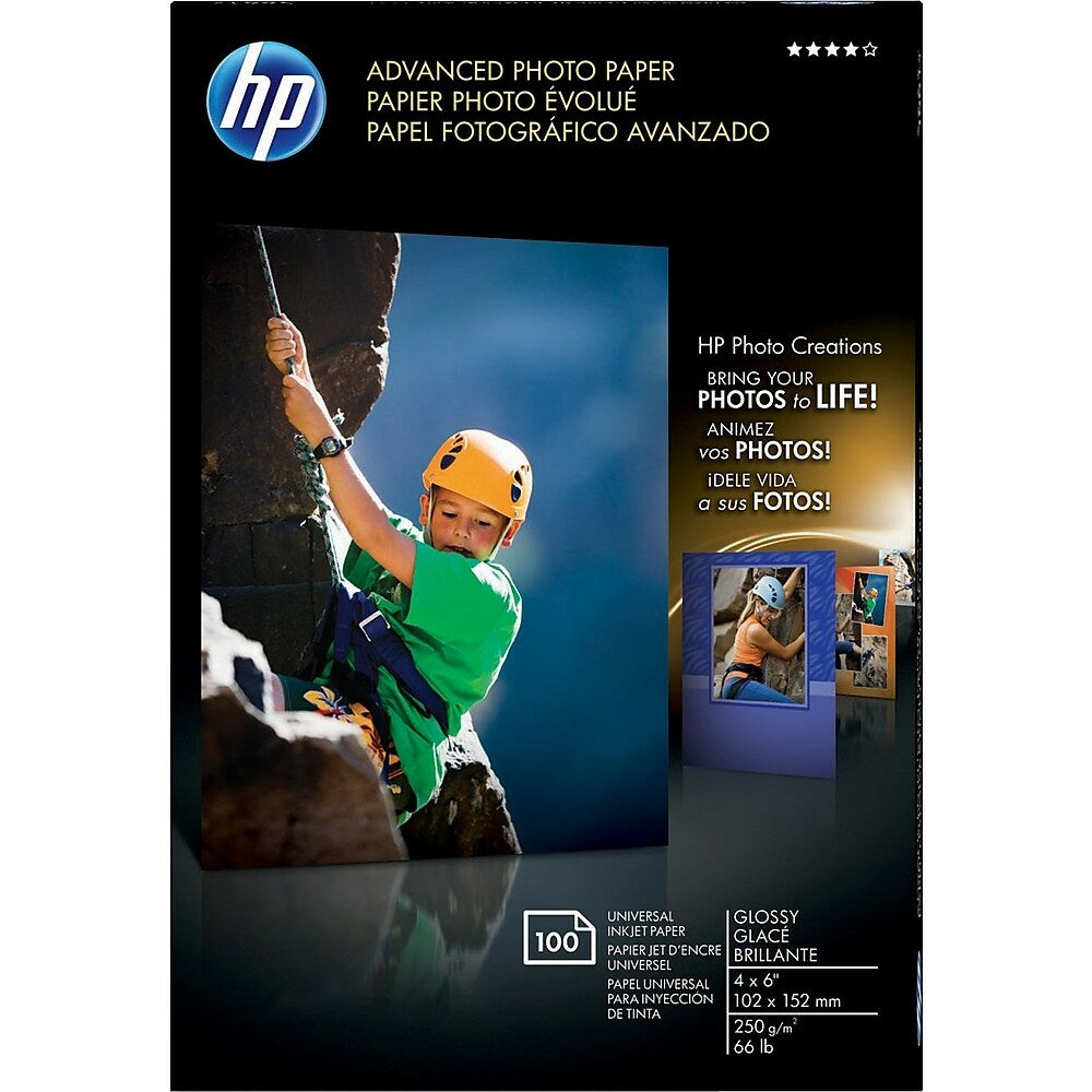 Papier photo HP Advanced, brillant, 4" x 6", paquet de 100