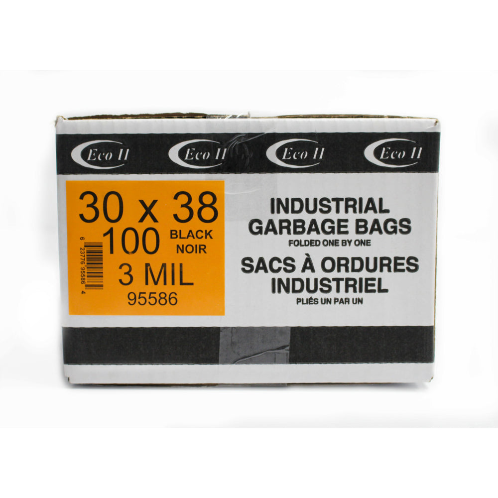 Eco II Garbage Bags - 30" x 38" - 3MIL - Black - 100 per Pack