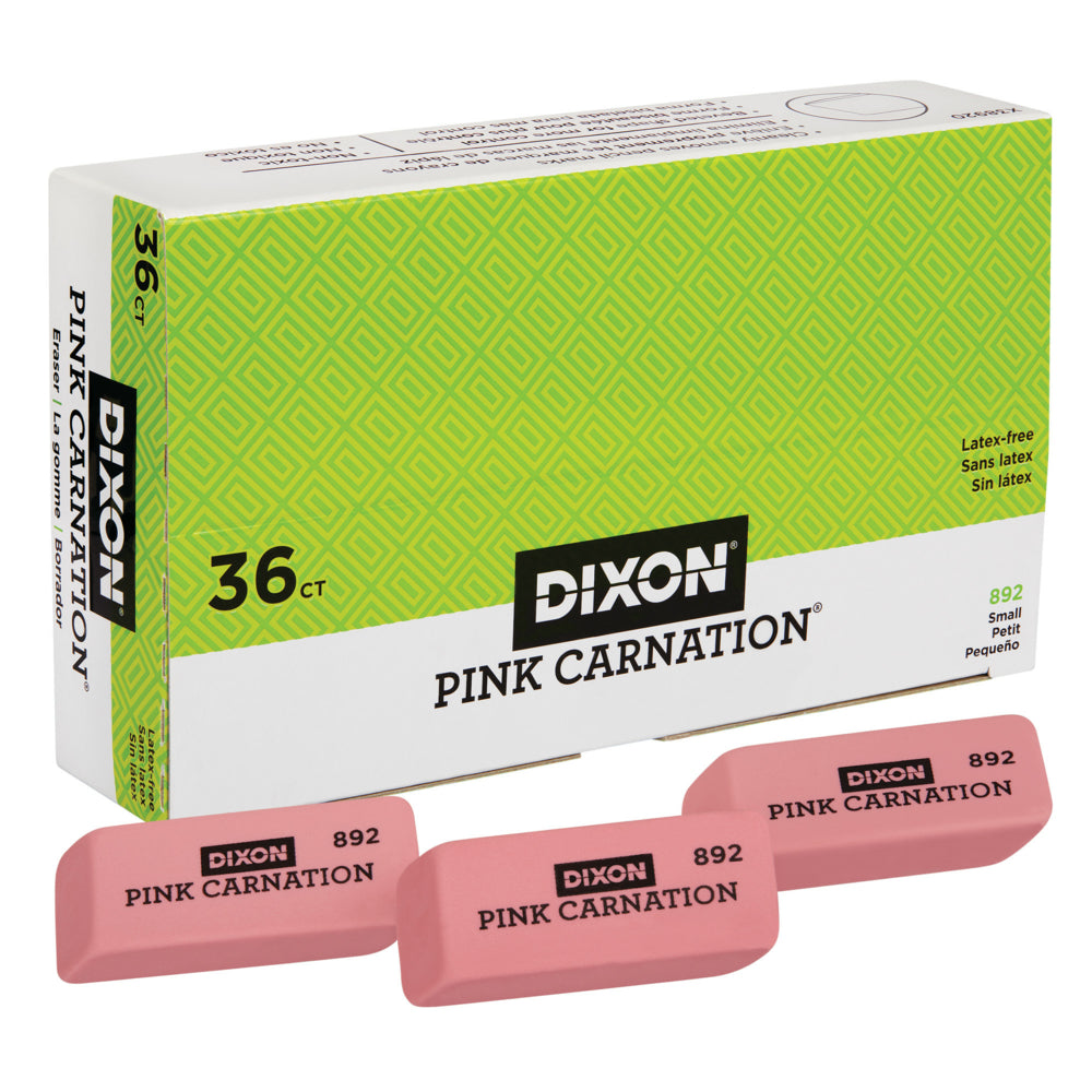 Dixon Pink Carnation Wedge Erasers - Pink - 36 Pack