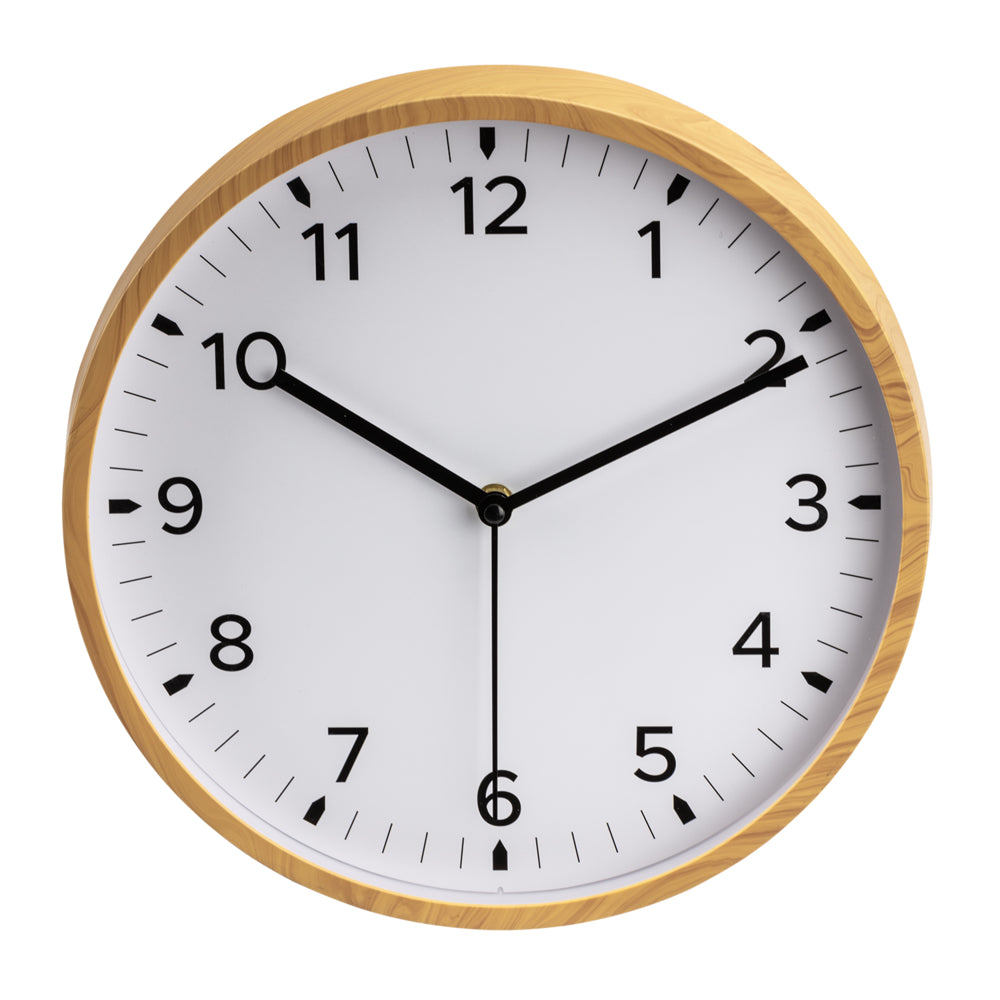 Horloge silencieuse ronde contemporaine en plastique Gry Mattr 12" effet bois