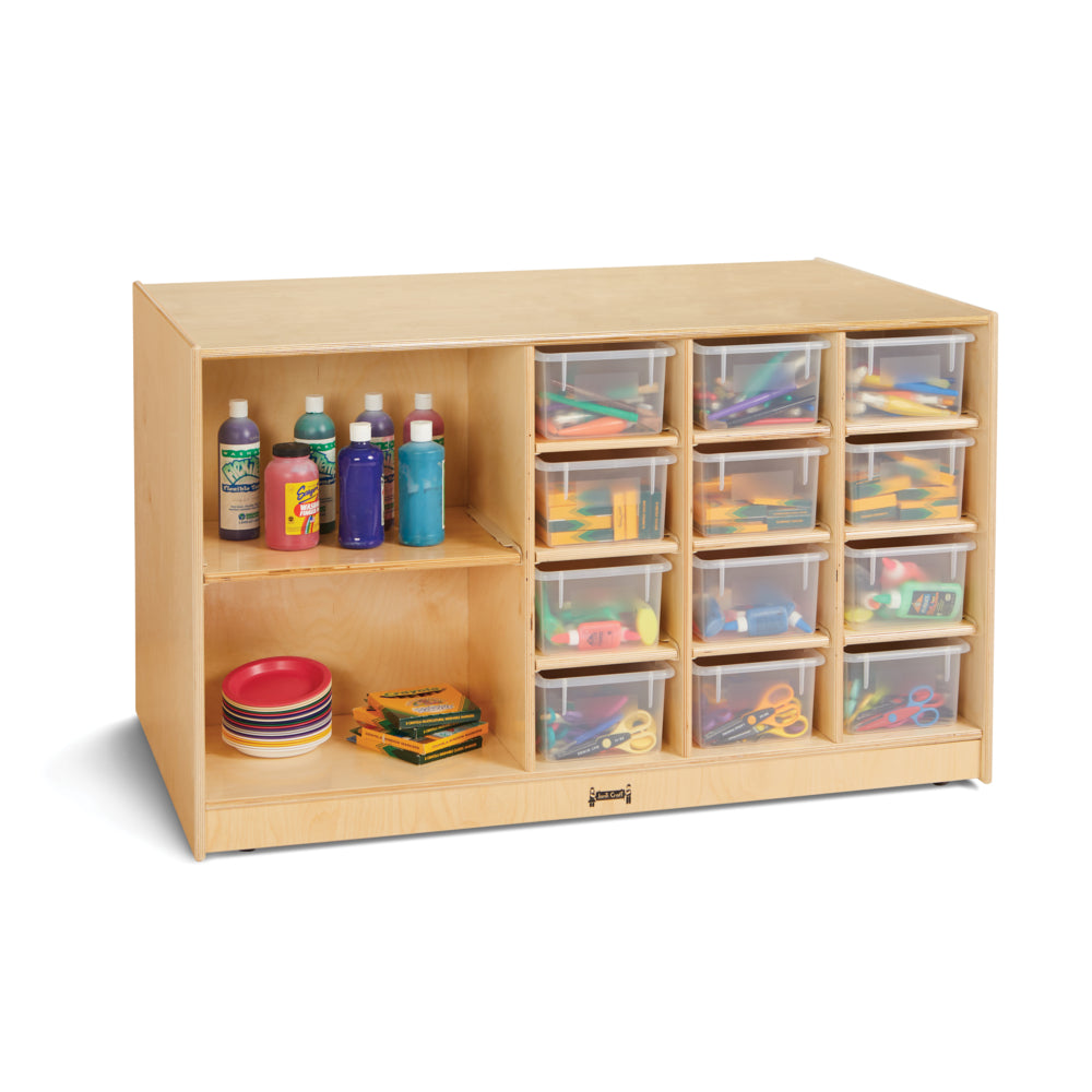 Îlot de rangement mobile Jonti-Craft avec plateaux transparents