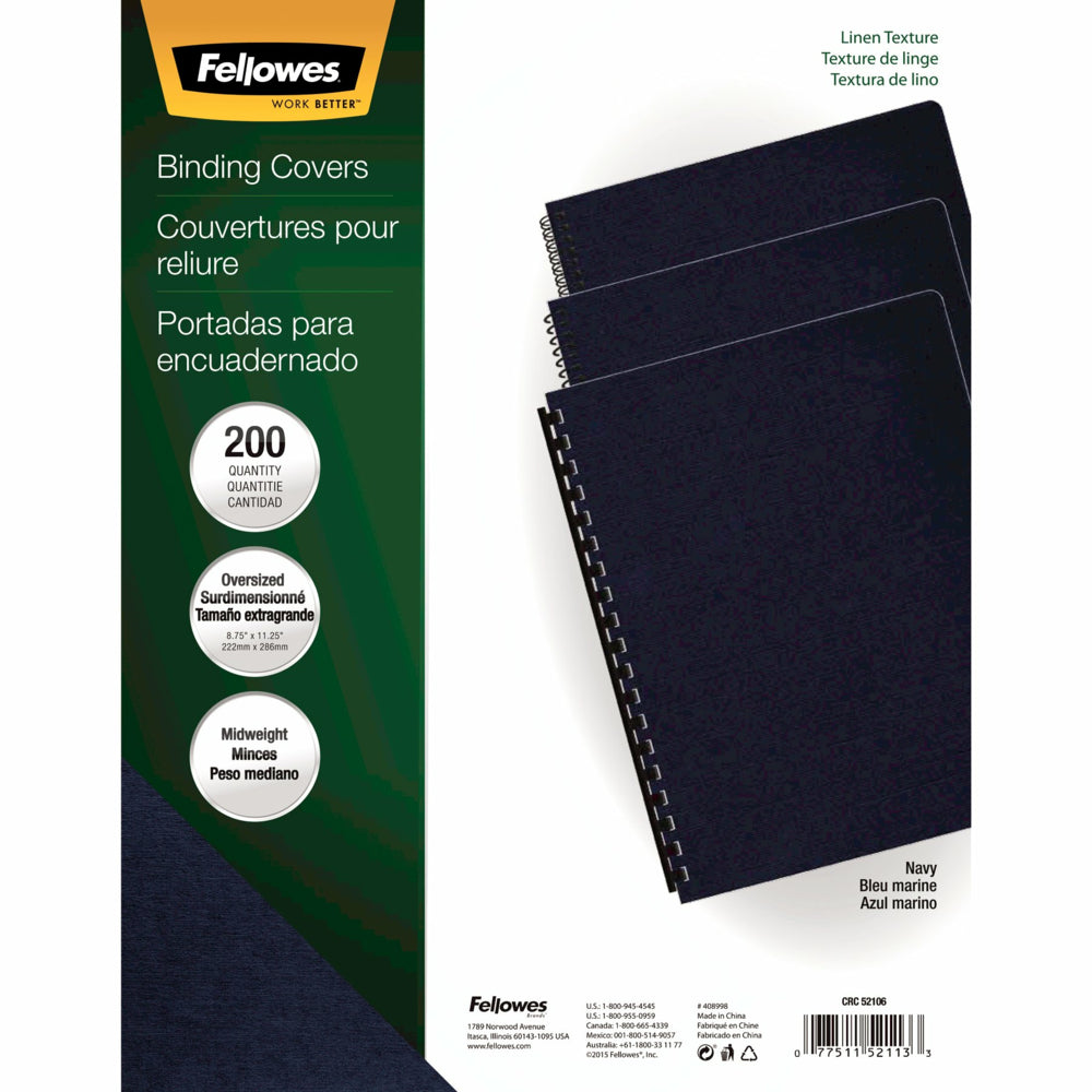Couvertures de présentation Fellowes Expressions Linen - Grandes tailles - Bleu marine - Paquet de 200