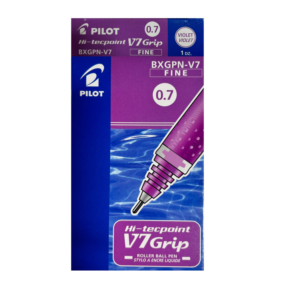 Stylo roller à encre liquide Pilot Hi-TecPoint V7 Grip - 0,7 mm - Violet - Lot de 12