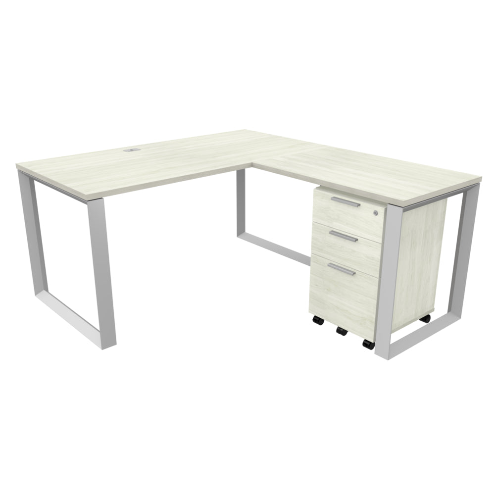 Bureau en L Heartwood HDL Levels avec rangement mobile - Bois d'hiver argenté