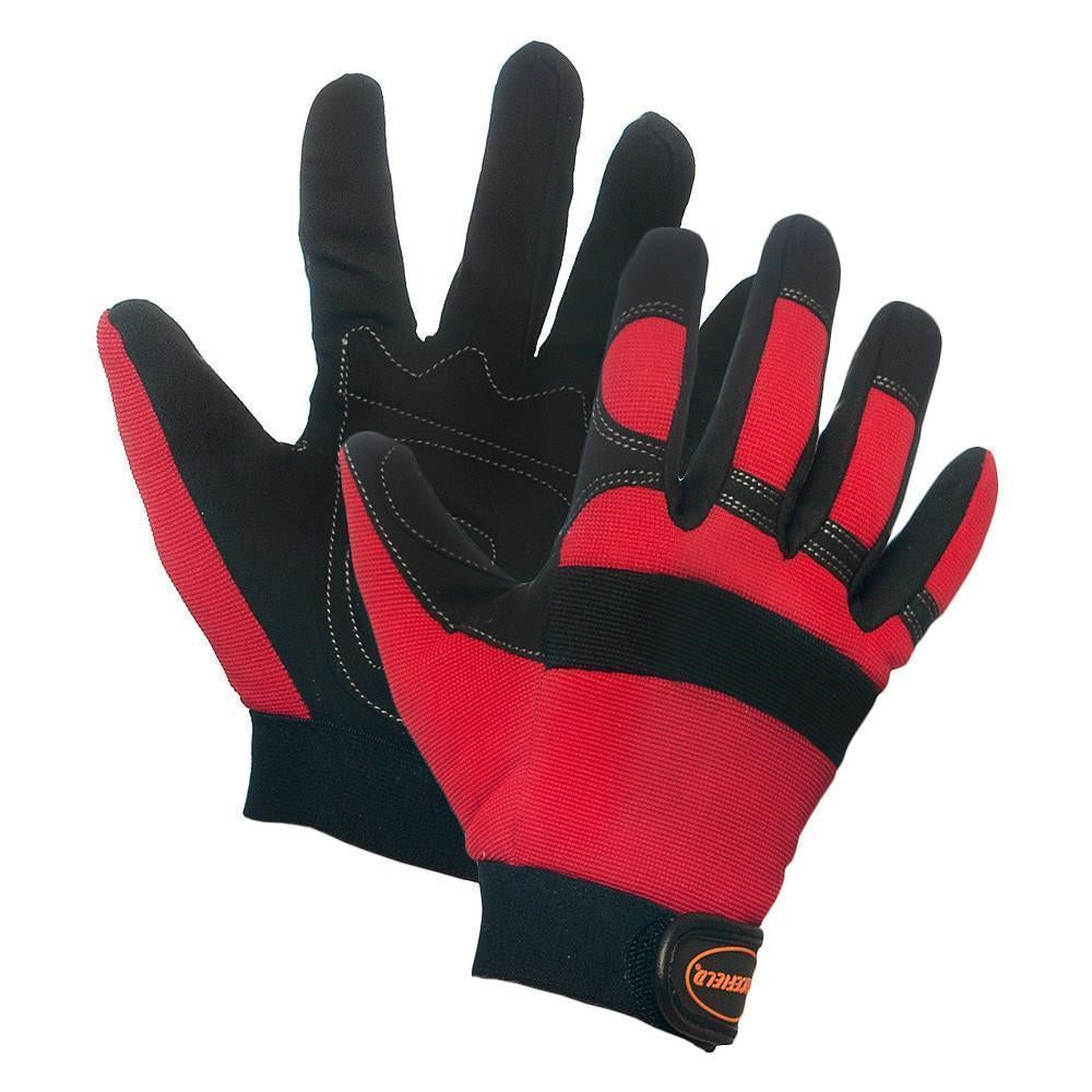 Gants de mécanicien Forcefield Spandex à paume rembourrée - Taille L - Rouge/Noir - Lot de 2