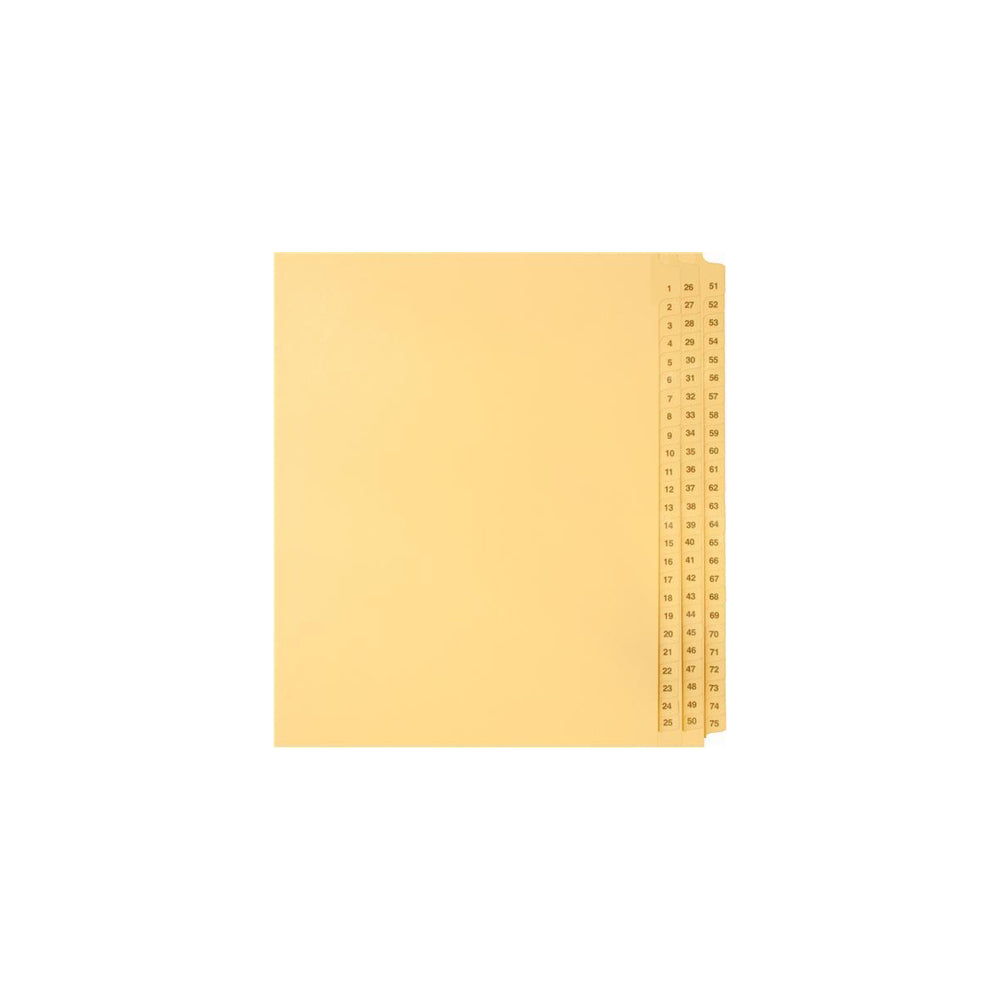 Onglets numériques Sterling, n° 1 à 75, chamois, format lettre, coupe 1/25e, 75/jeu, 1/pqt