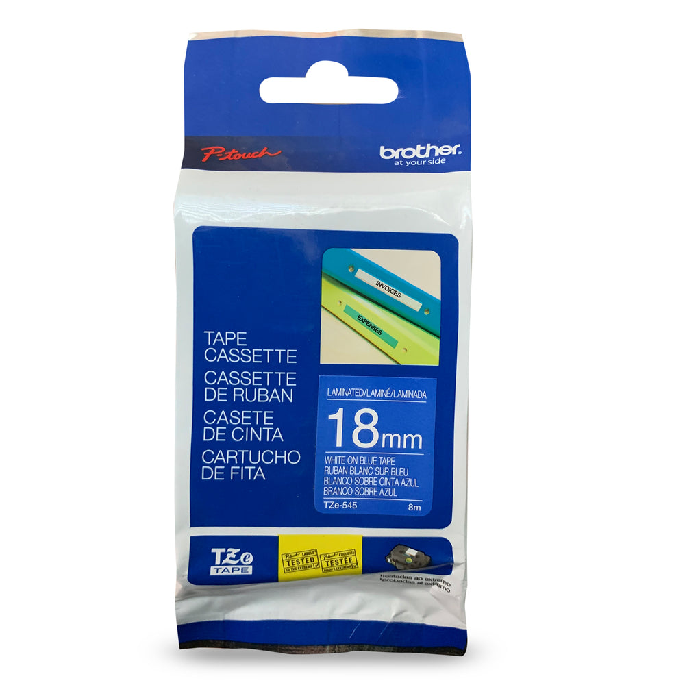 Ruban laminé Brother P-Touch - 18 mm - Blanc sur bleu