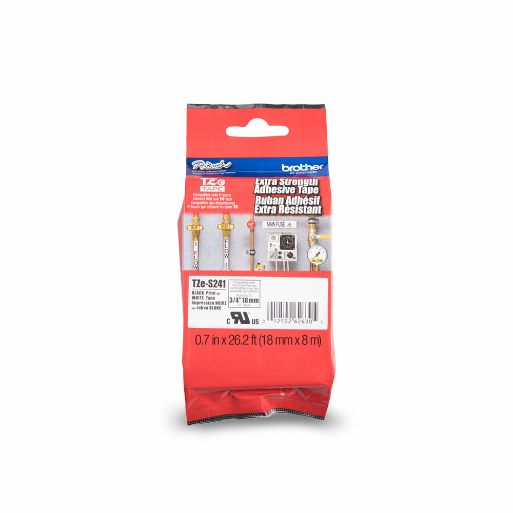 Ruban adhésif extra fort Brother P-Touch – 18 mm – Noir sur blanc