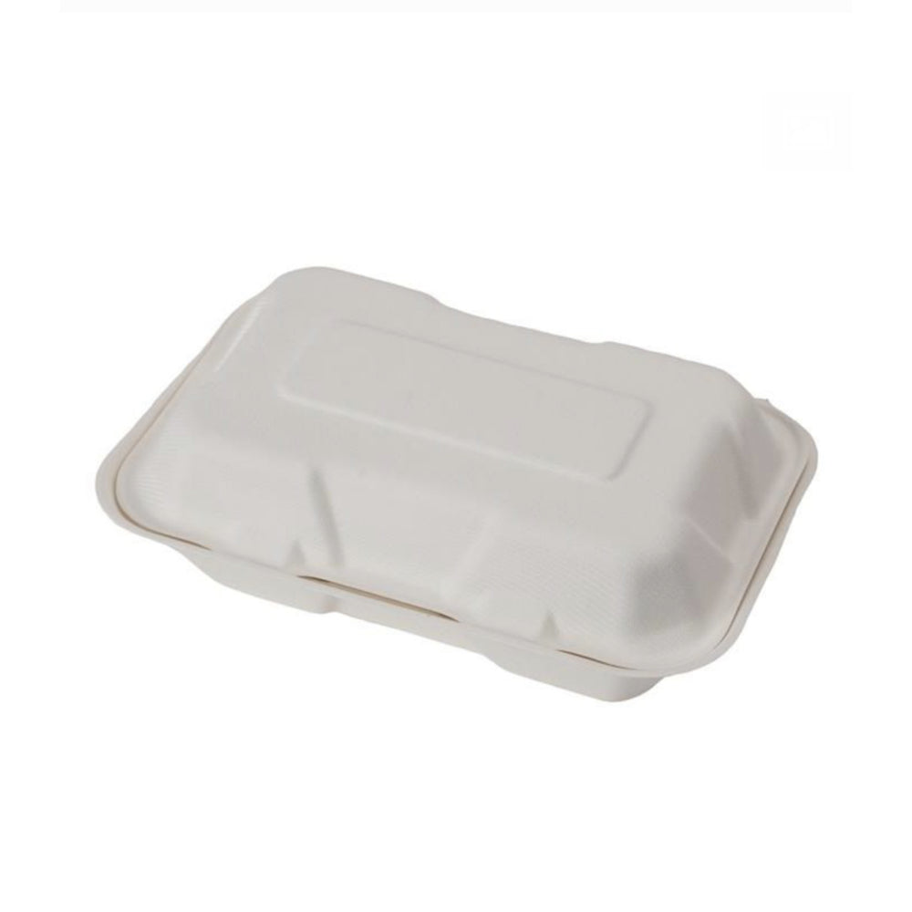 Eco-Packaging Compostable Sugarcane Rectangular Clamshell Container - 200 Pack