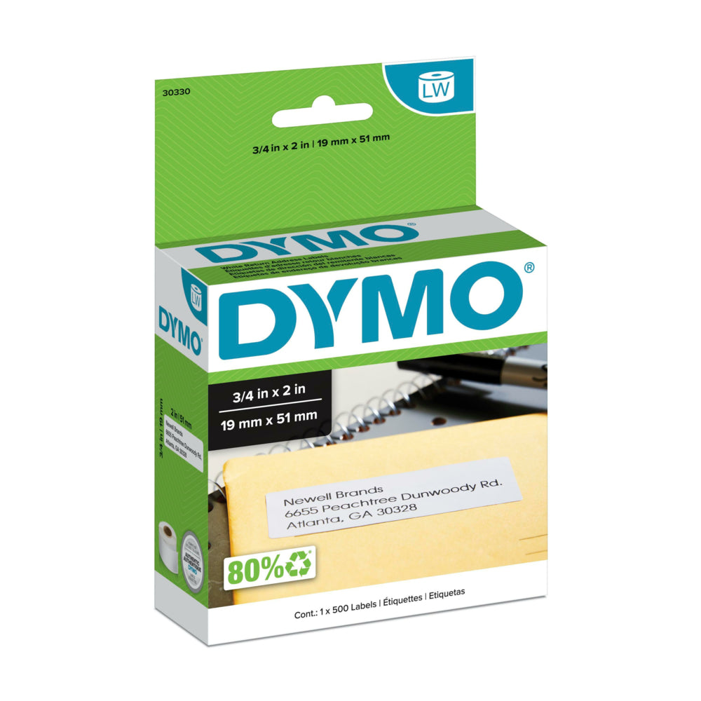 Dymo LW Label Writer Self-Adhesive Return Address Labels, 3/4" x 2", White, 500 Pack (30330)