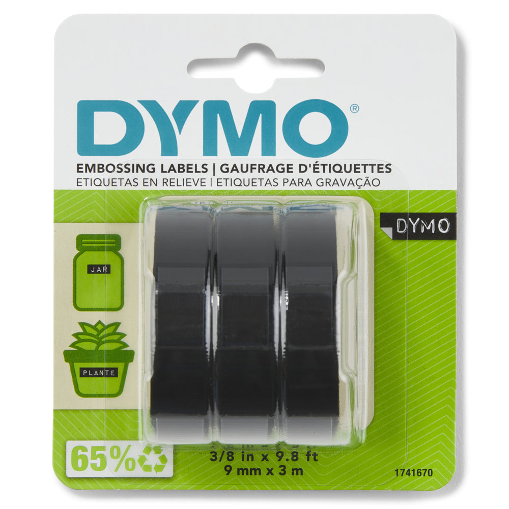 DYMO Labeller Tape, Glossy Vinyl Embossing Tape, Black, 3 Pack (1741670)