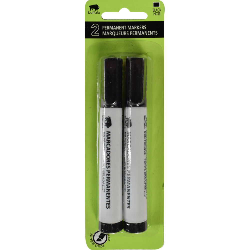 Buffalo Permanent Markers - 5 mm Chisel Tip - Black - 2 Pack