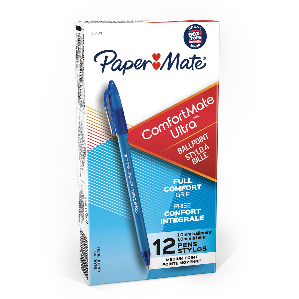 Stylo à bille Paper Mate ComfortMate - Pointe moyenne - Encre bleue - Lot de 12