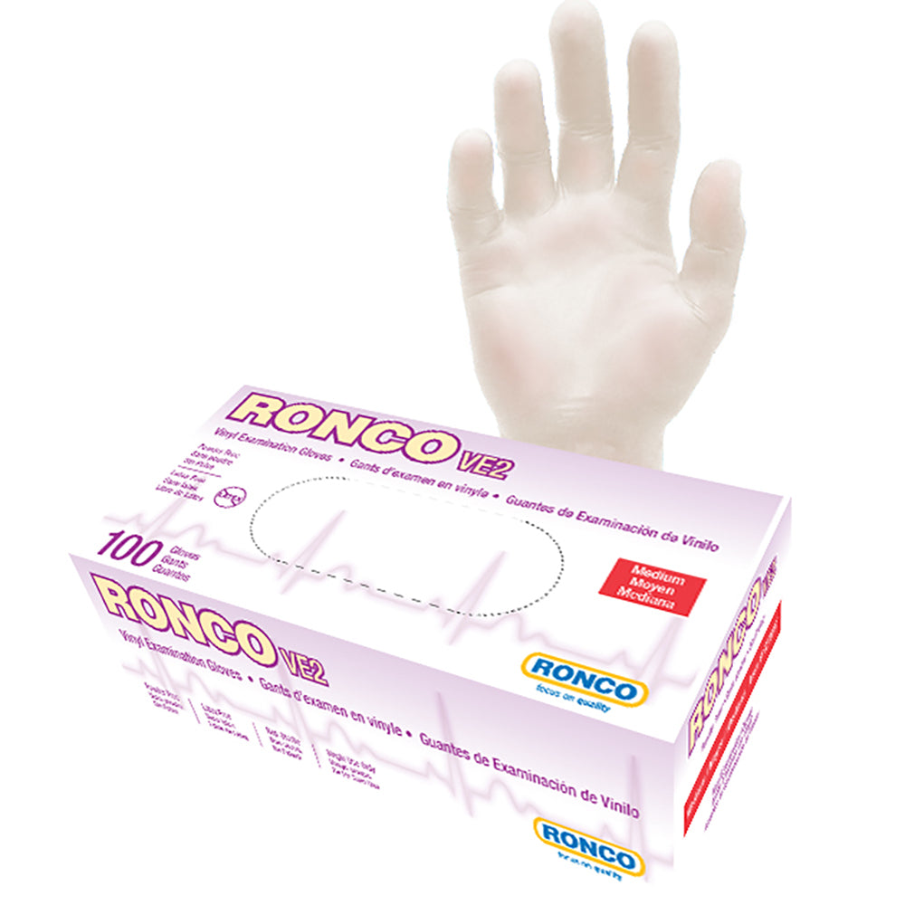 Ronco VE2 General Purpose Vinyl Gloves - Clear - Medium - 100 Pack