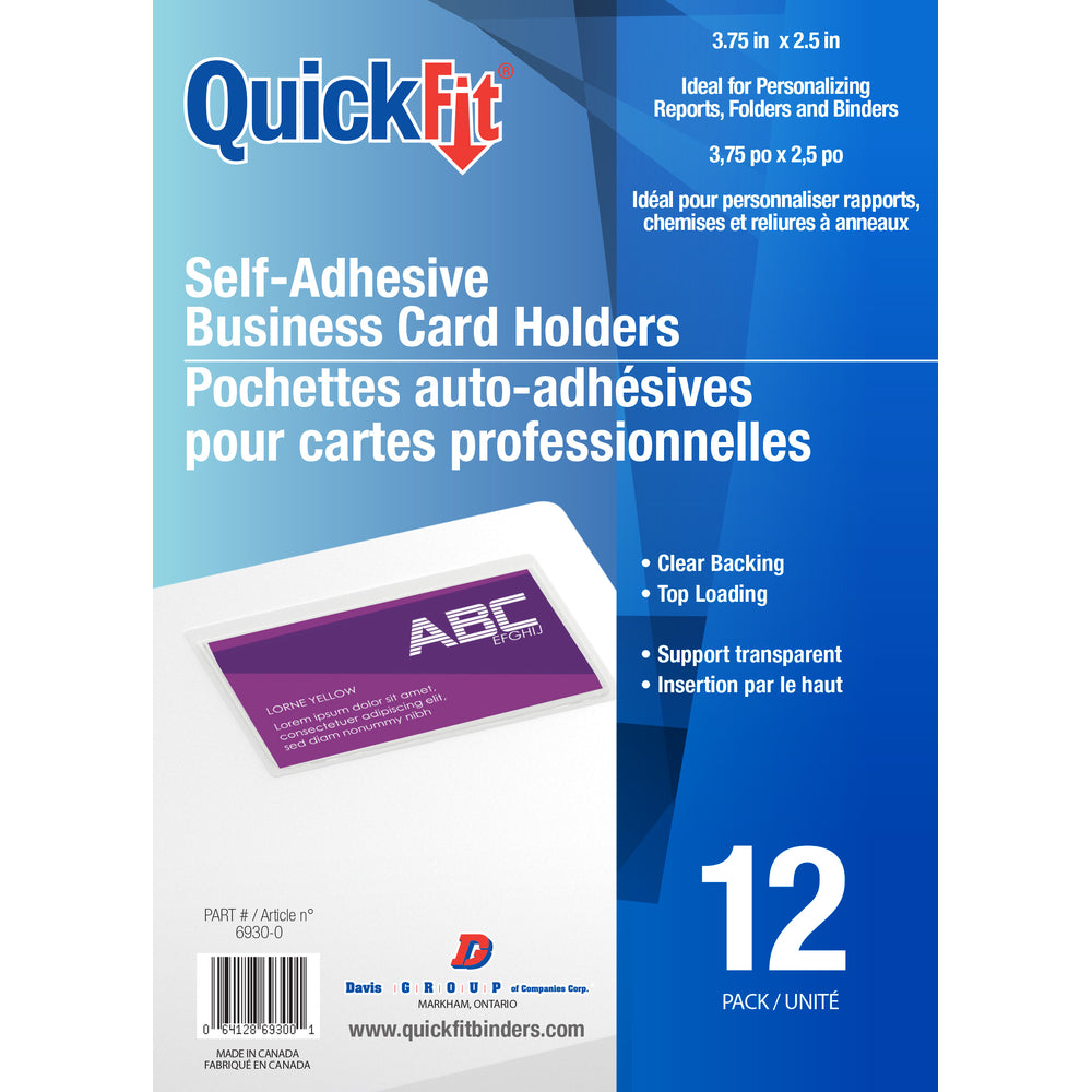 Porte-cartes de visite autocollants QuickFit - Transparent - 9,5 cm (l) x 6,3 cm (h) - Paquet de 12