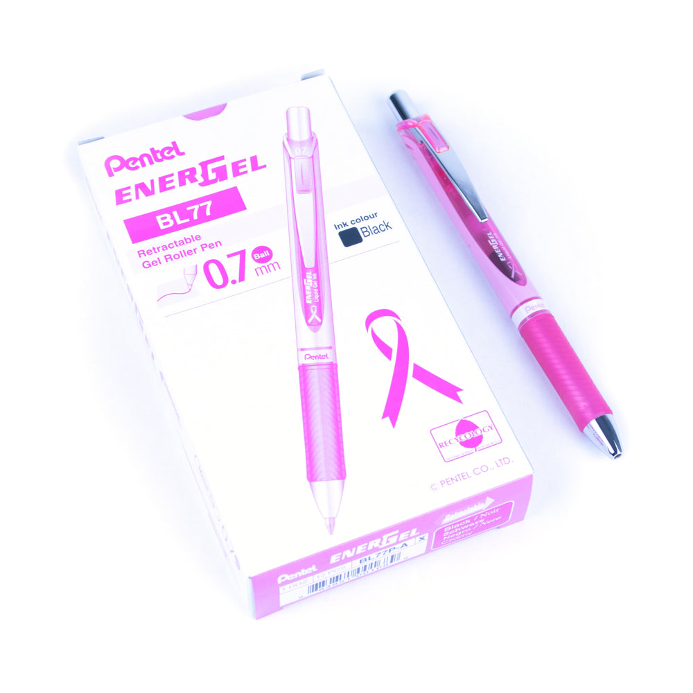 Stylo gel rétractable rechargeable EnerGel ultra-lisse avec grip – 0,7 mm – Rose – Encre noire – Lot de 12