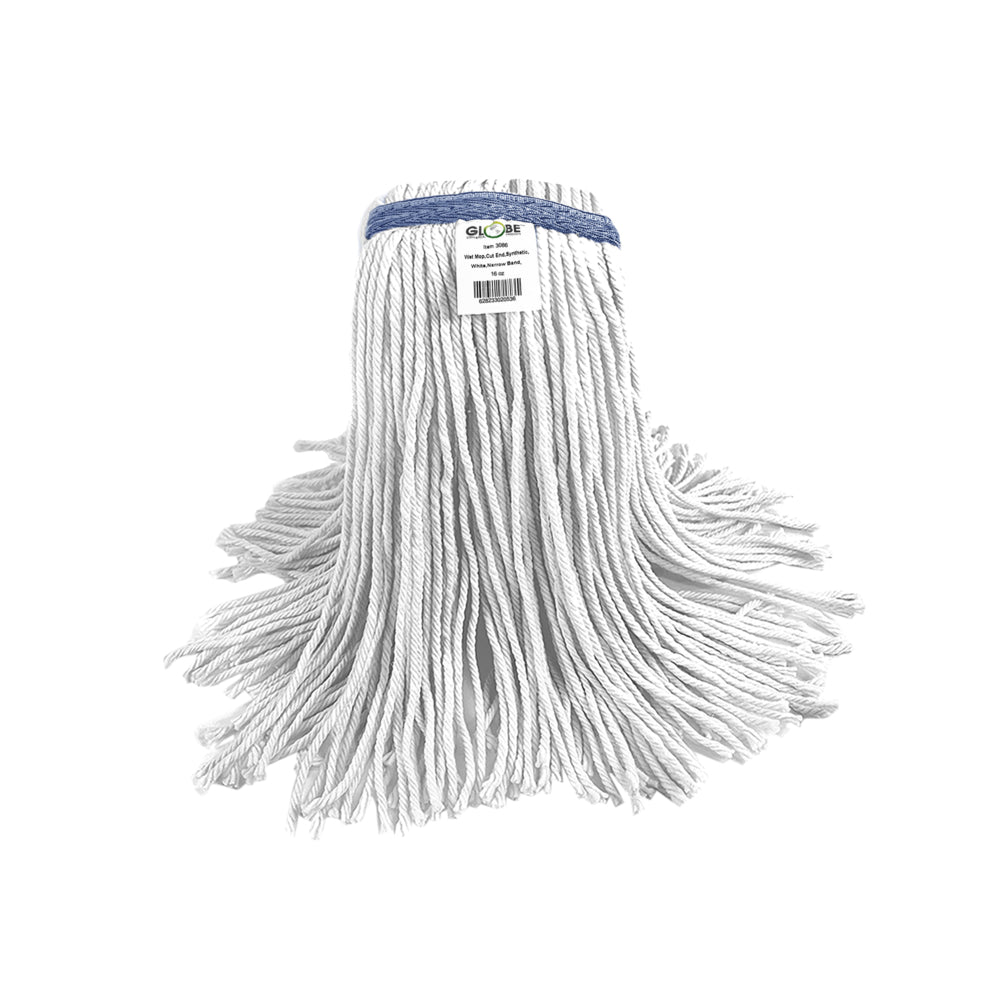 Globe Commercial Syn-Pro Synthetic Wet Mop - Narrow Band - 16 oz - Cut End - White