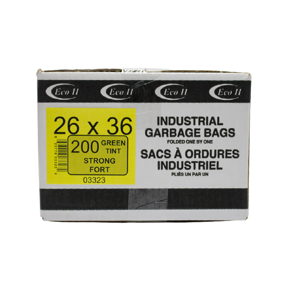 Sacs poubelle industriels Eco II - 26" x 36" - Résistants - Teinte verte - Paquet de 200