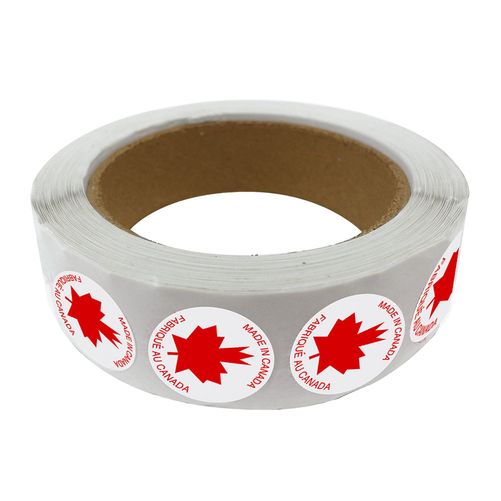SPC 'Made in Canada' Die Cut Labels - White/Red - 1" Circle - 1000/Roll