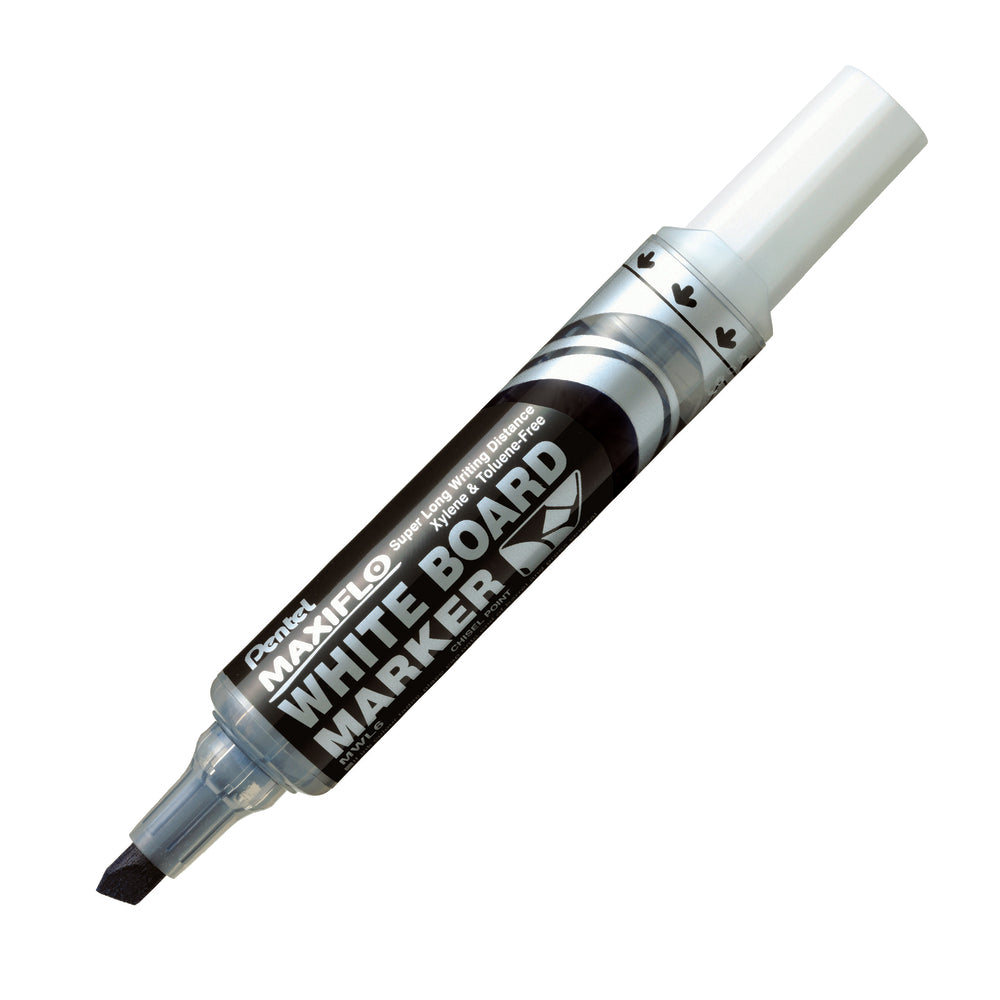 Marqueurs pour tableau blanc Pentel Maxiflo - Pointe biseautée large - Noir - Lot de 12