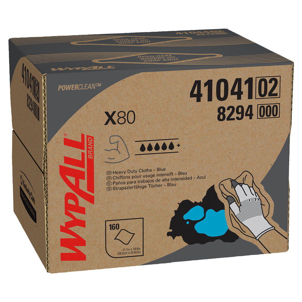WypAll Power Clean X80 Heavy Duty Cloths (41041) - Brag Box - Blue - 160 Sheets