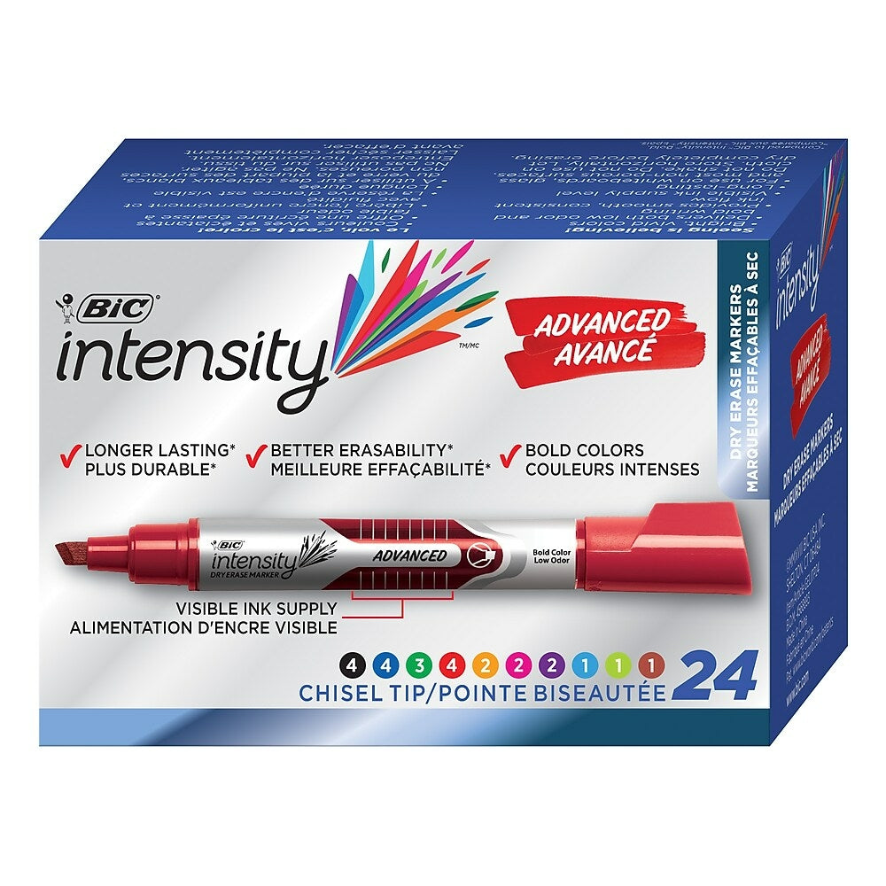 BIC Intensity Advanced Dry Erase Marker - Tank Style - Chisel Tip - Assorted Colours - 24 Count