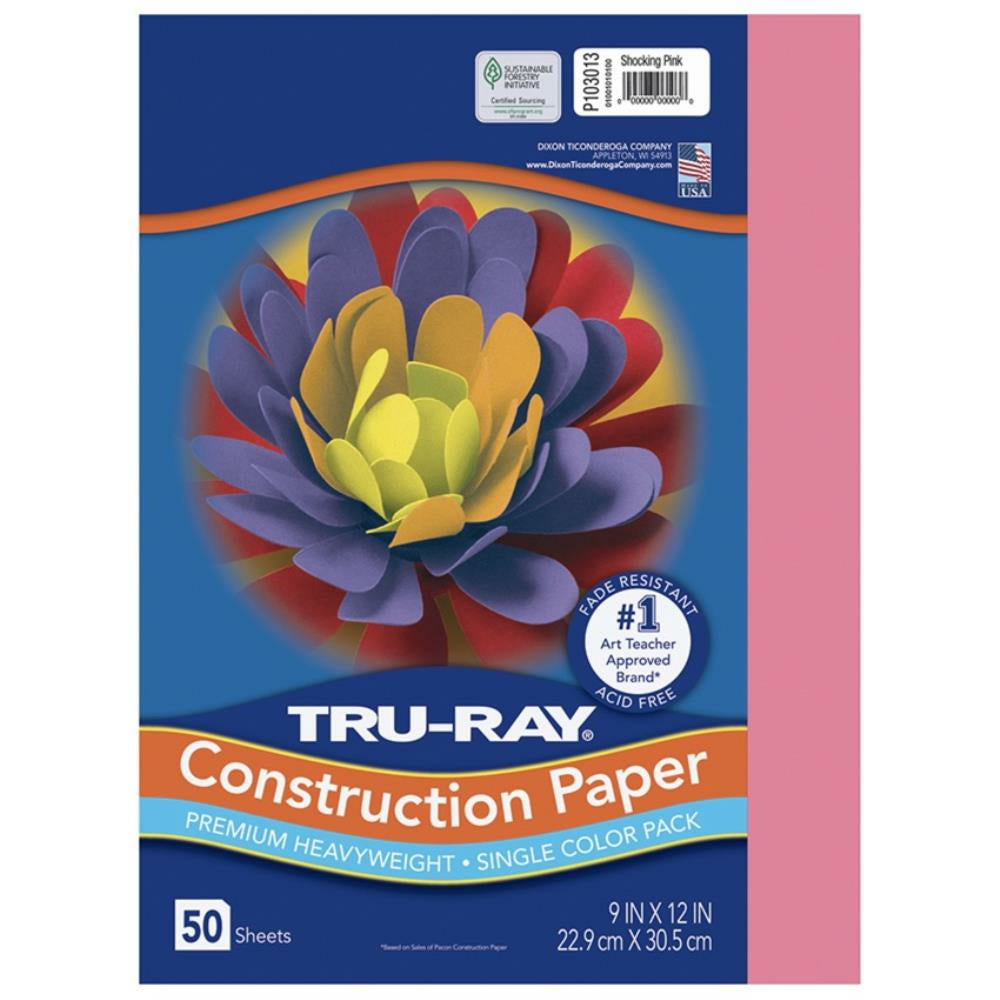 Papier de construction Tru-Ray, rose vif, 22,9 cm x 30,5 cm, 50 feuilles/paquet.