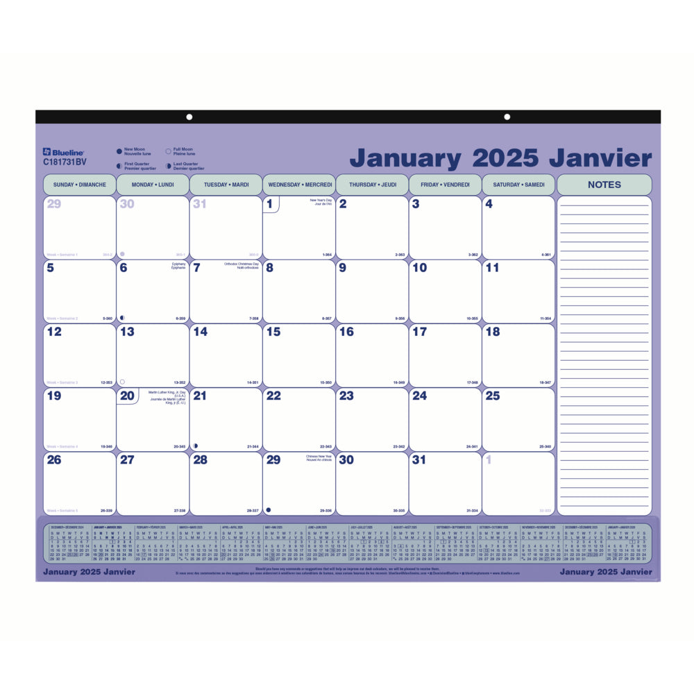 Blueline 2025 Monthly Desk Pad Calendar with Vinyl Strip - 21-1/4" x 16" - Bilingual