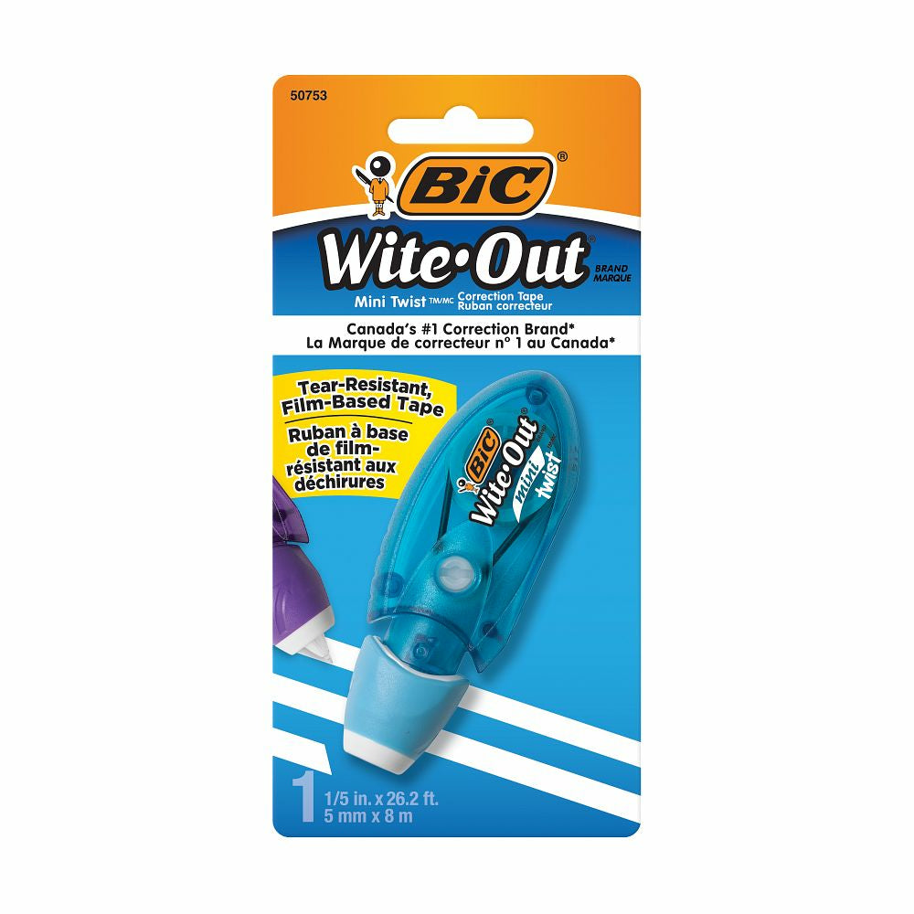 BIC Wite-Out Brand Mini Twist Correction Tape - White - Tear-resistant And Film-Based Tape